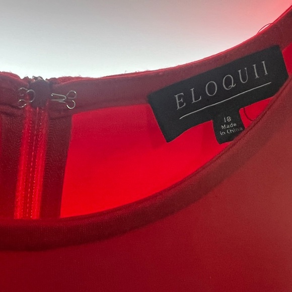 EUC Eloquii Size 16 Asymmetrical Peplum Red/Black/White Dress - Picture 3 of 4